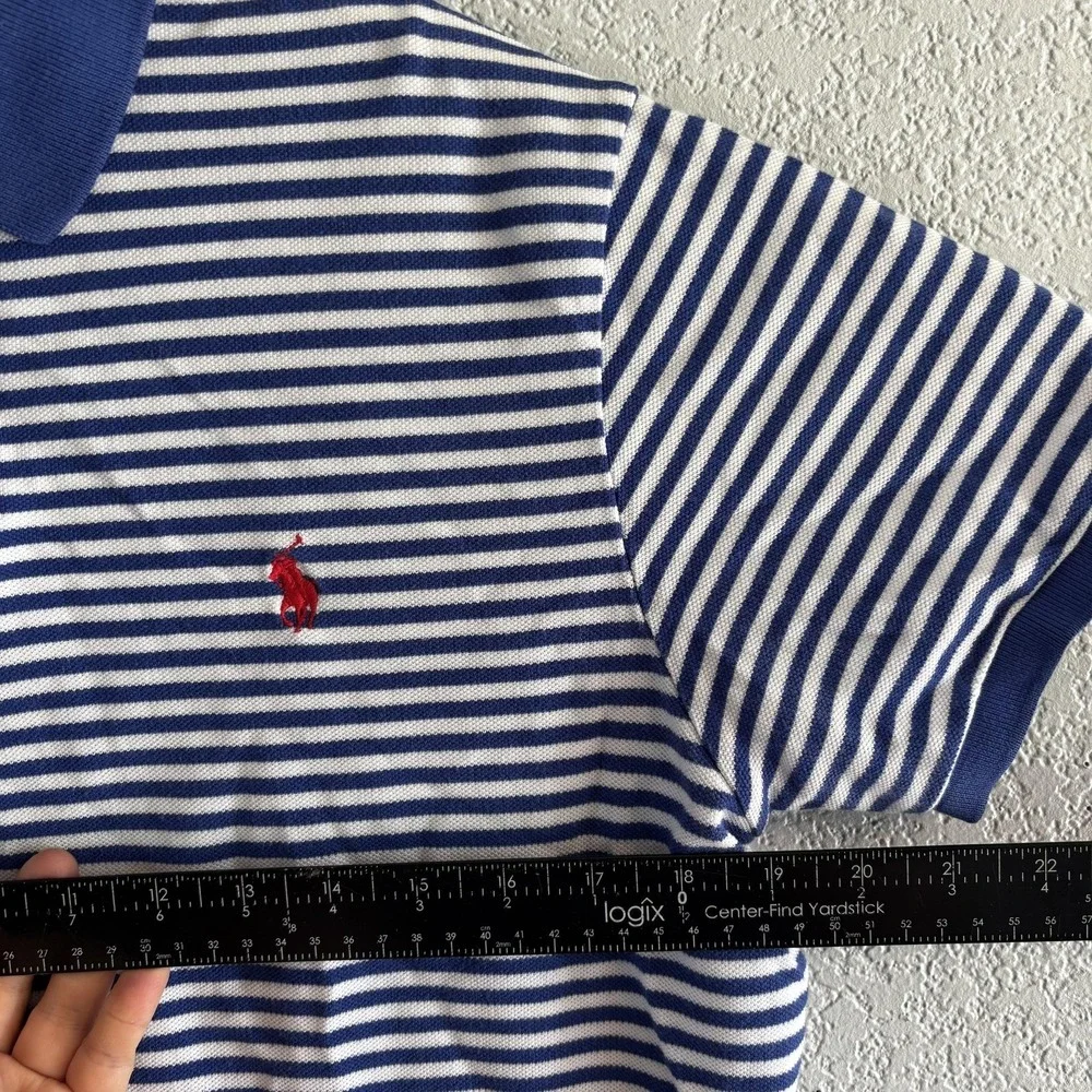 Polo Ralph Lauren Polo Shirt Mens Large Blue Striped Custom Fit Preppy
